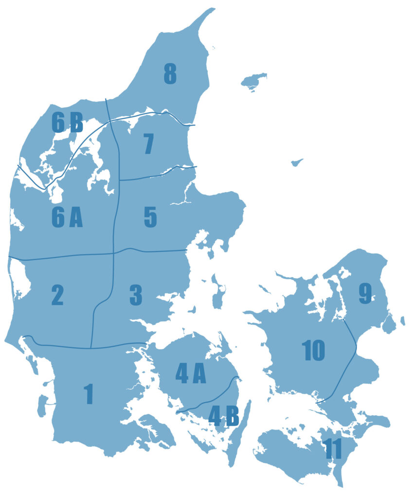 Zonekort over levering i Danmark
